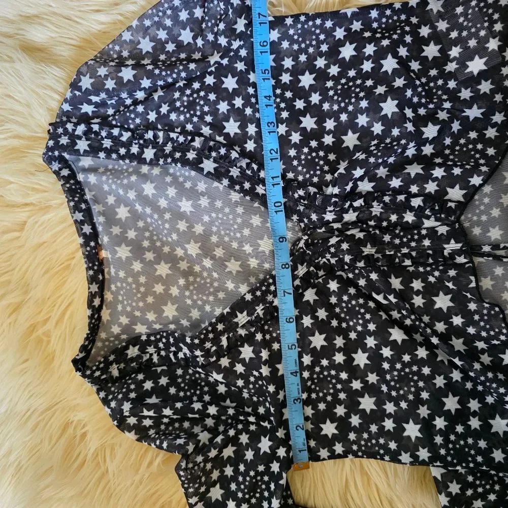 Free People Marne Sheer Stars Top In Black Size Medium